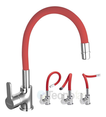 Grifería Cocina Monocomando Piazza Rojo 10016 Flexible