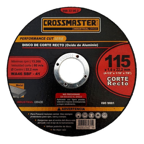 Disco De Corte Recto 115x1.6x22.2mm Crossmaster 9982206.2